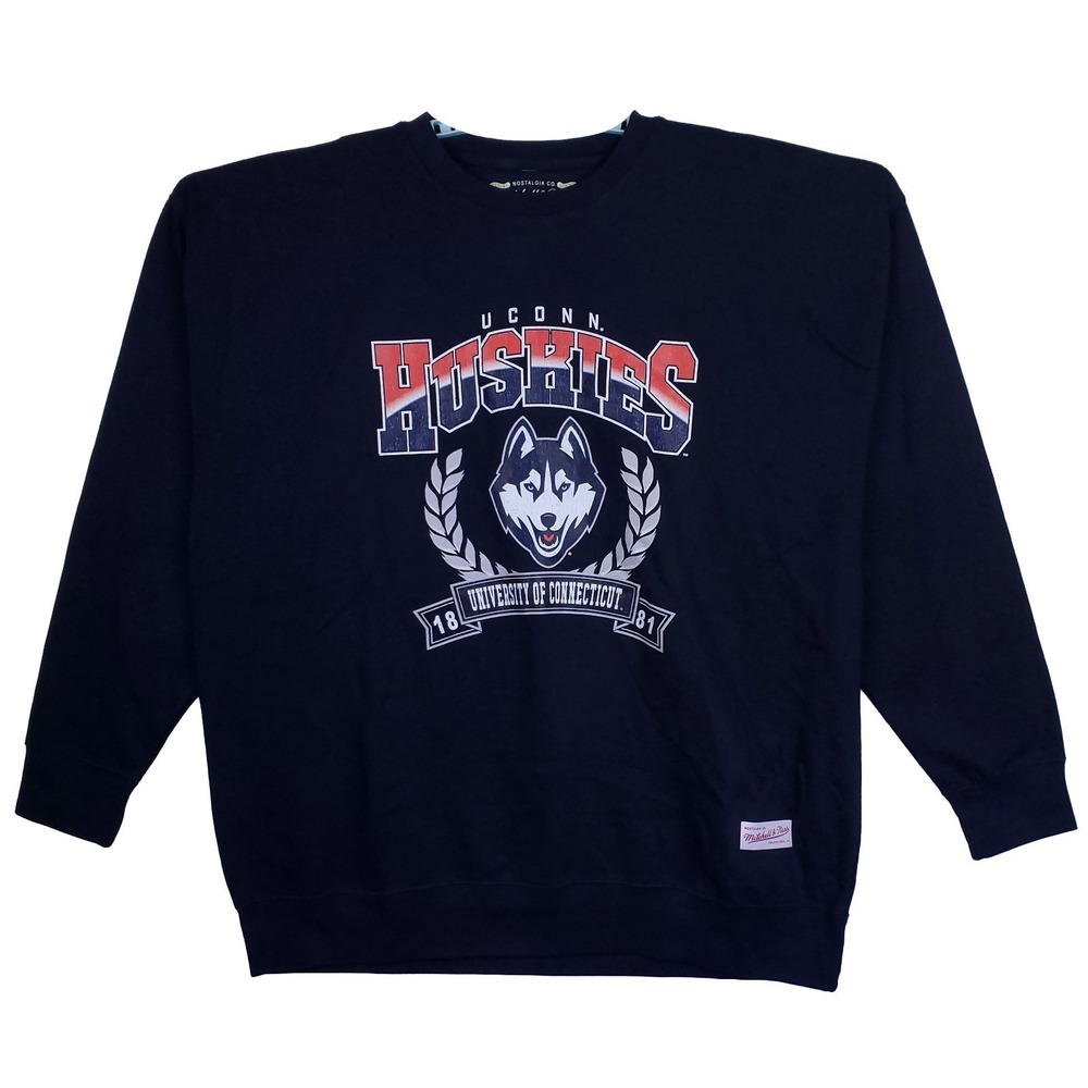 UCONN Huskies Mitchell & Ness‎ NCAA 3XL XXXL Sweatshirt 1881 Mascot Art Navy NWT